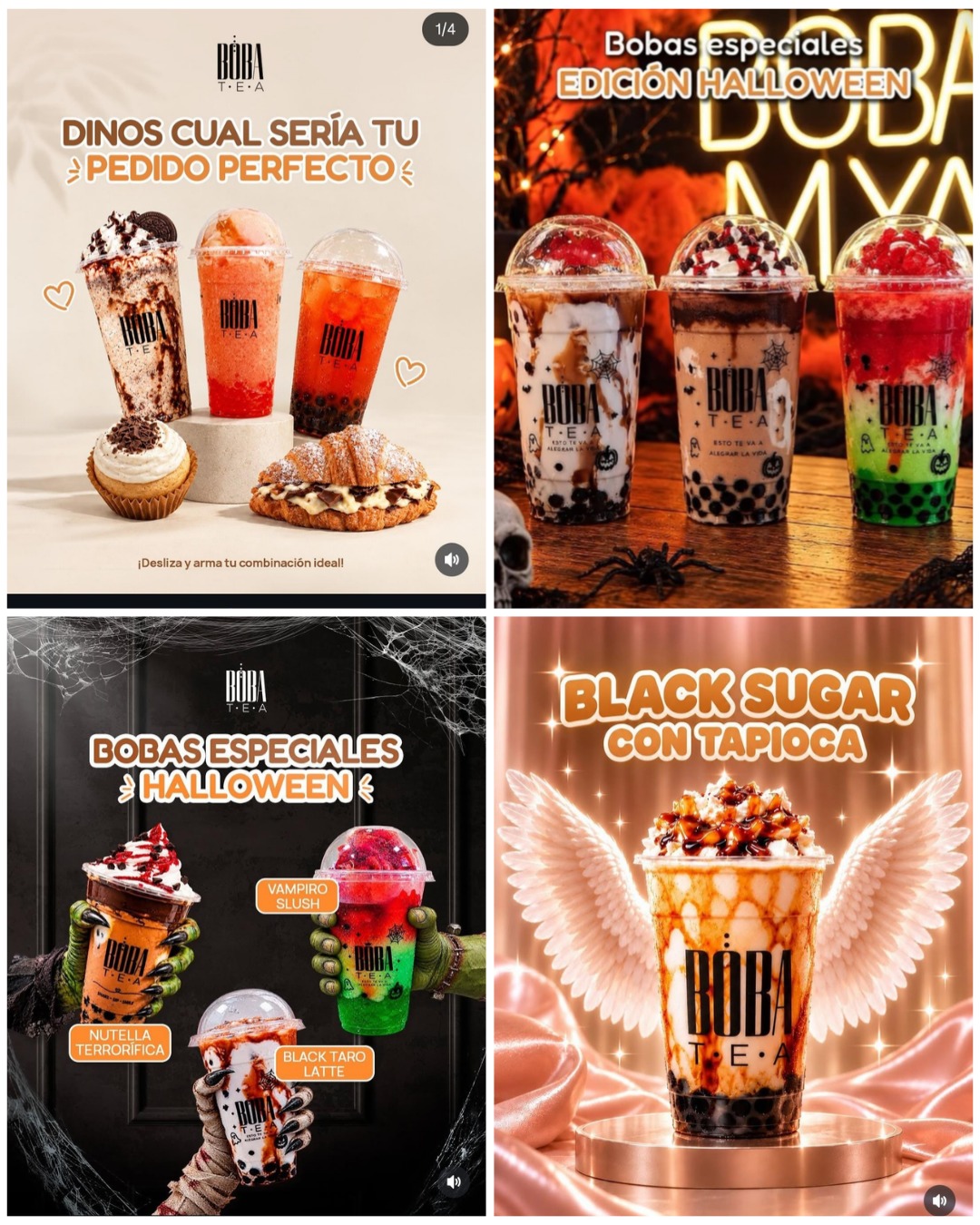 Ilustración colorida de vasos de Boba Tea Piura con perlas de tapioca, frutas y hielo
